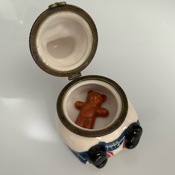 Porcelain Hinged Box vintage raggedy Ann doll with teddy bear - Picture 2 of 8